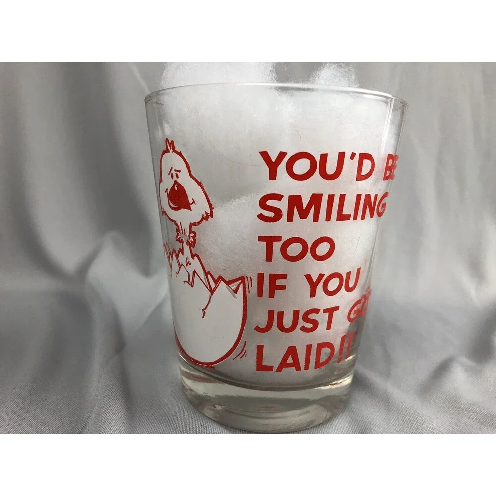 Vintage 1970's Chick Egg JUST GOT LAID Adult Humor Novelty Glass Bird Cup